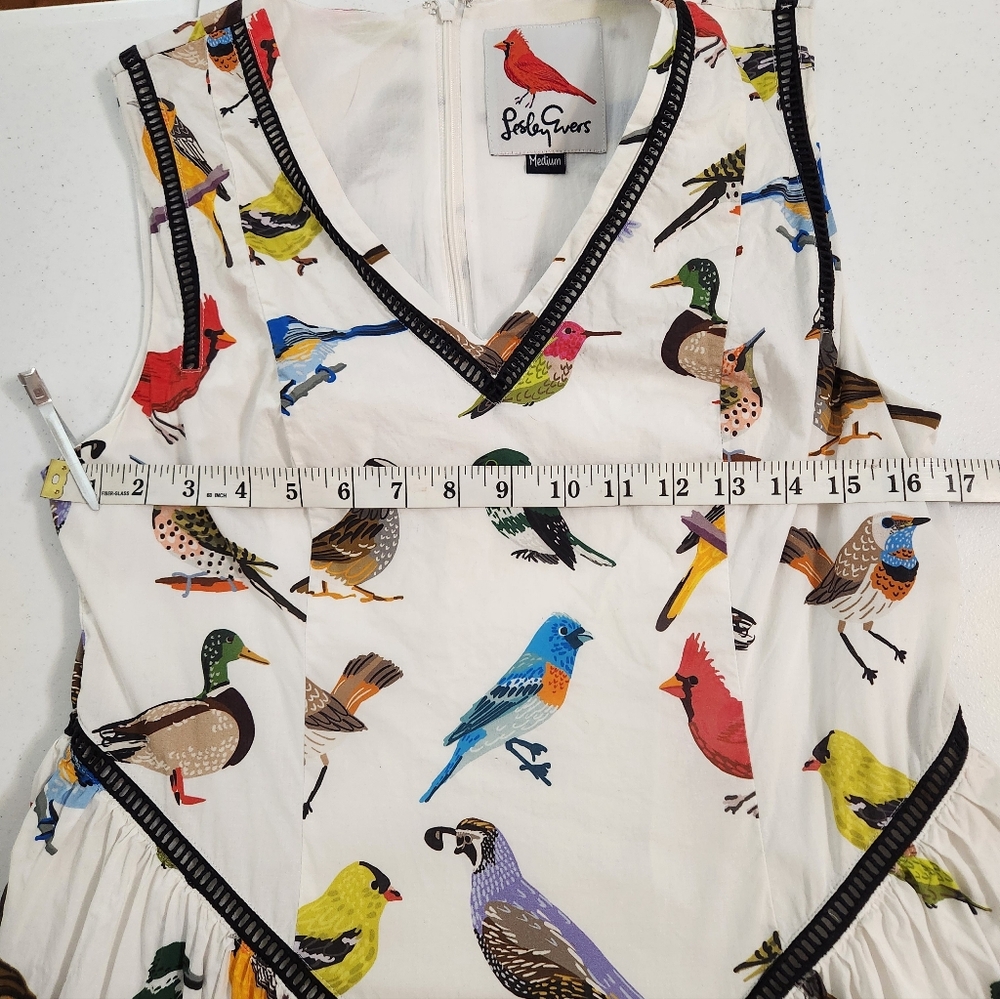 Lesley Evers Abigal Bird Dress Medium Nature Pockets Watermark Factory Stain - Picture 2 of 7